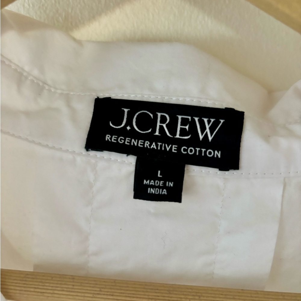 J. Crew Regenerative Cotton Cropped Ruffle Oxford Button Down Blouse Large - Picture 13 of 13